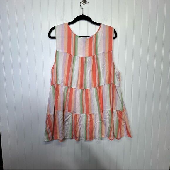 Torrid Rayon Slub Button-Front Tiered Tank Orange green Striped Women's 3xl - Picture 14 of 14
